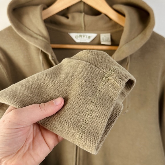 Orvis zip-up Hoodie - Khaki Grn - 100% Cotton - Size L - Picture 4 of 7